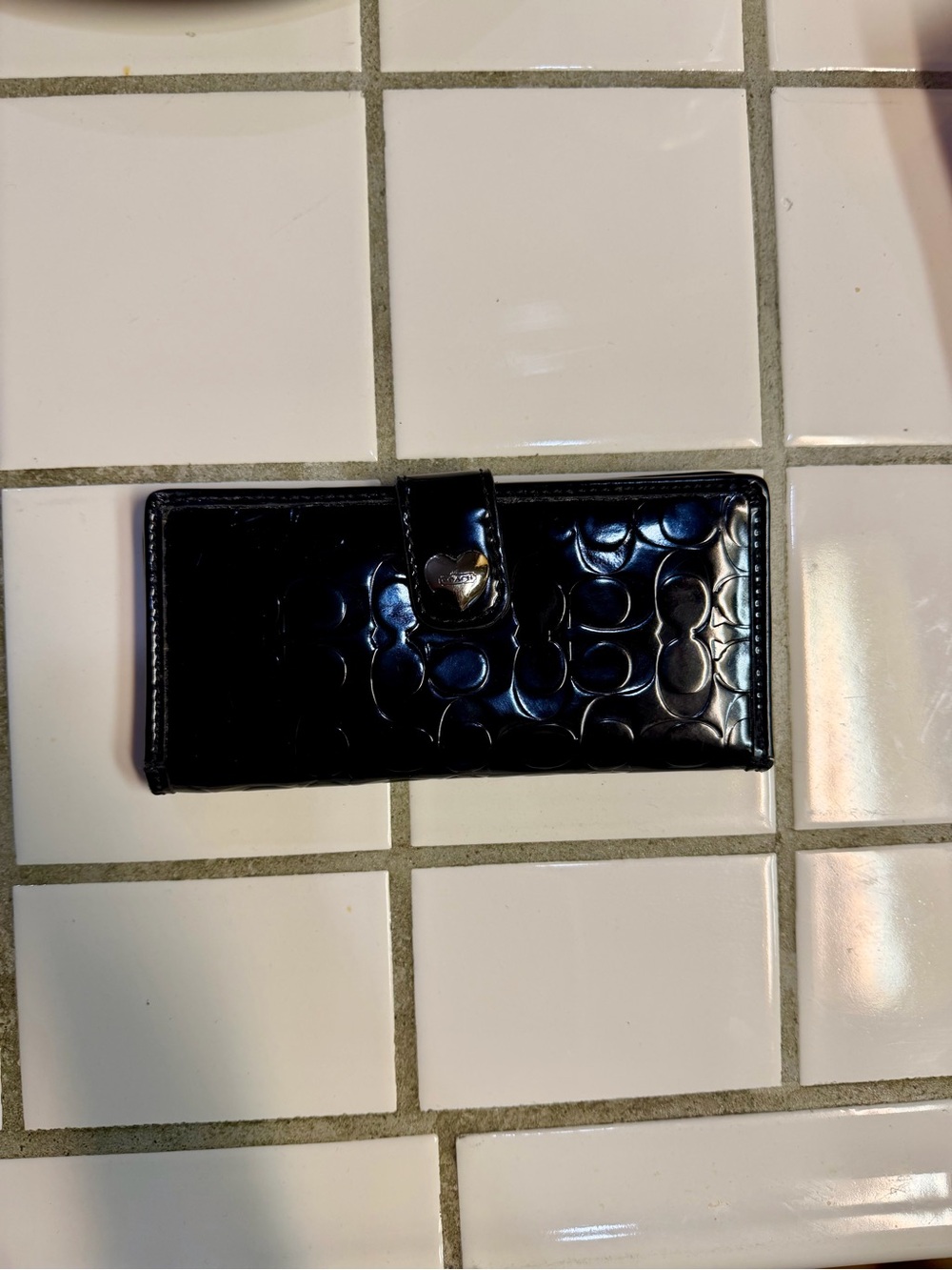 Coach Black Patent Signature Embossed Wallet Case